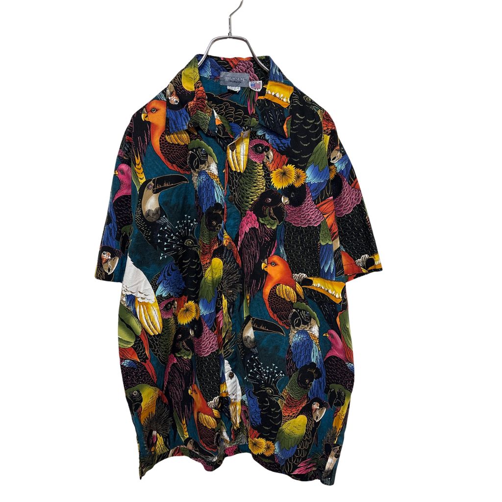 【High Seas】 MADE IN USA Parrot Bird Aloha Shirt オウム 鳥 アニマルアロハシャツ 総柄 S-6643