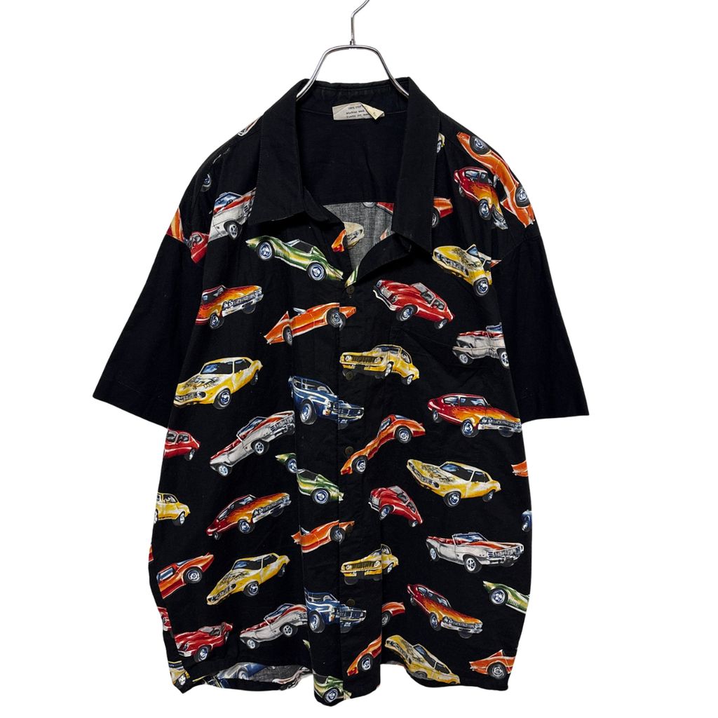 【ELAINE’S】 MADE IN CANADA All Over Print Car Aloha Shirt 車 総柄 開襟 アロハシャツ S-6645