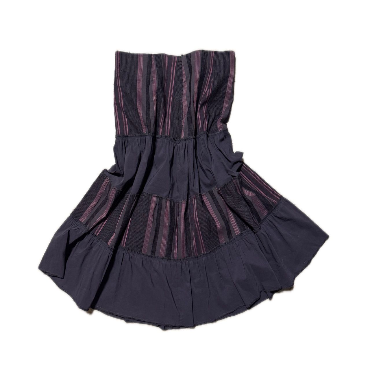 Tiered Smocked Striped Flare Skirt ティアードデザイン ストライプ切替 フレアスカート