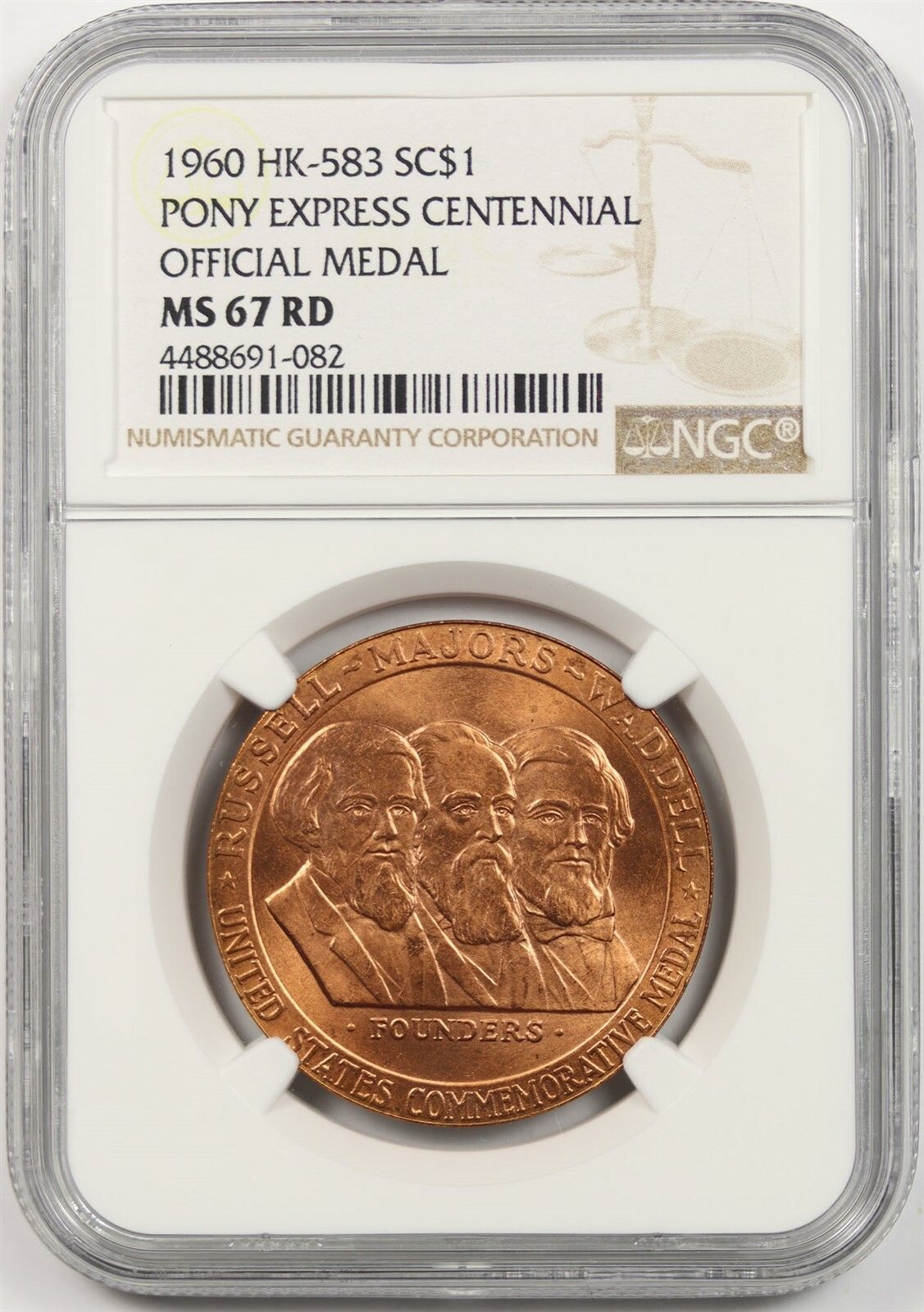 1960 HK-583 Pony Centennial So-Called Bronze Dollar SC$1 MS 67 RD NGC