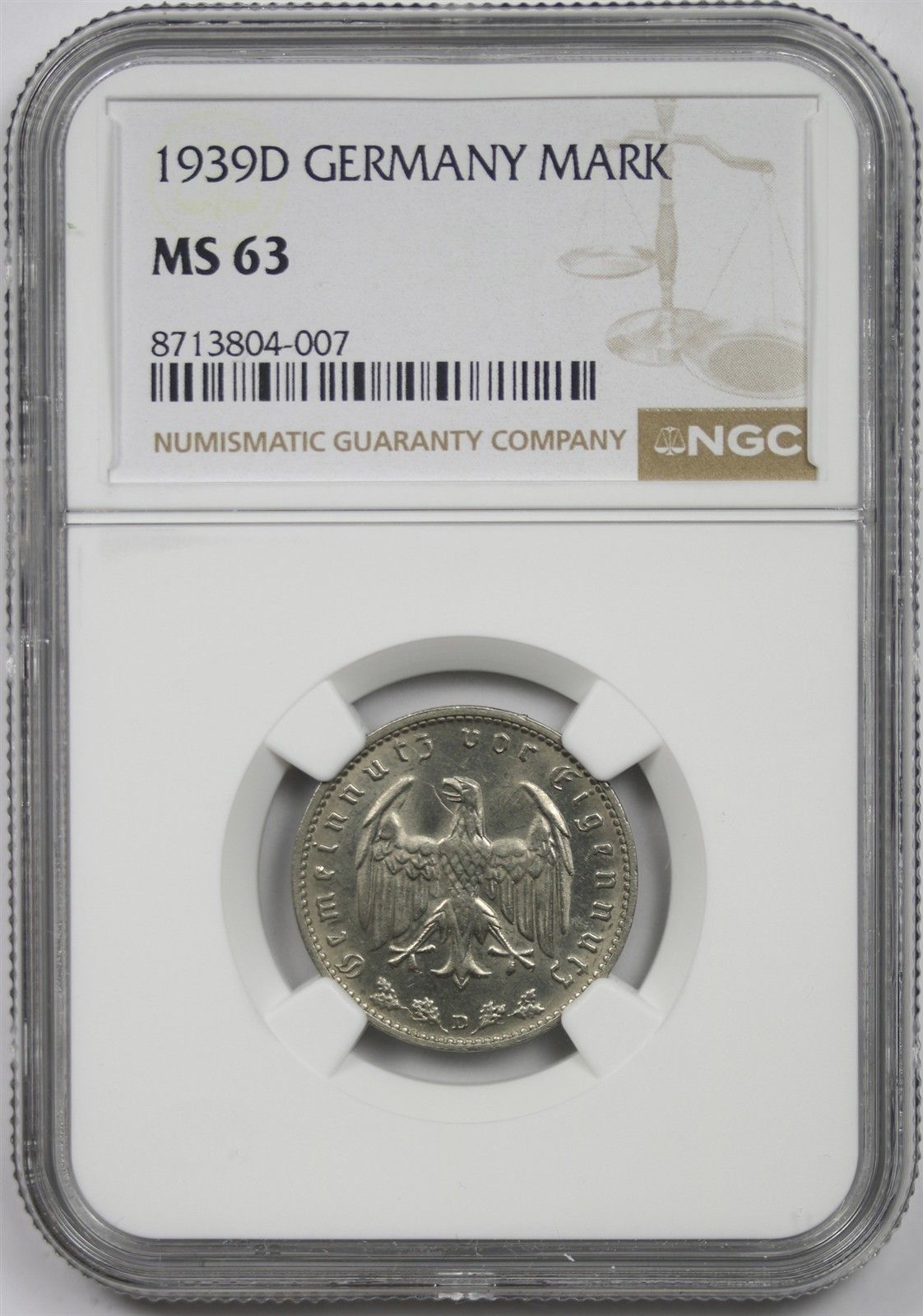 1939-D Germany 1 Reichsmark - NGC MS 63