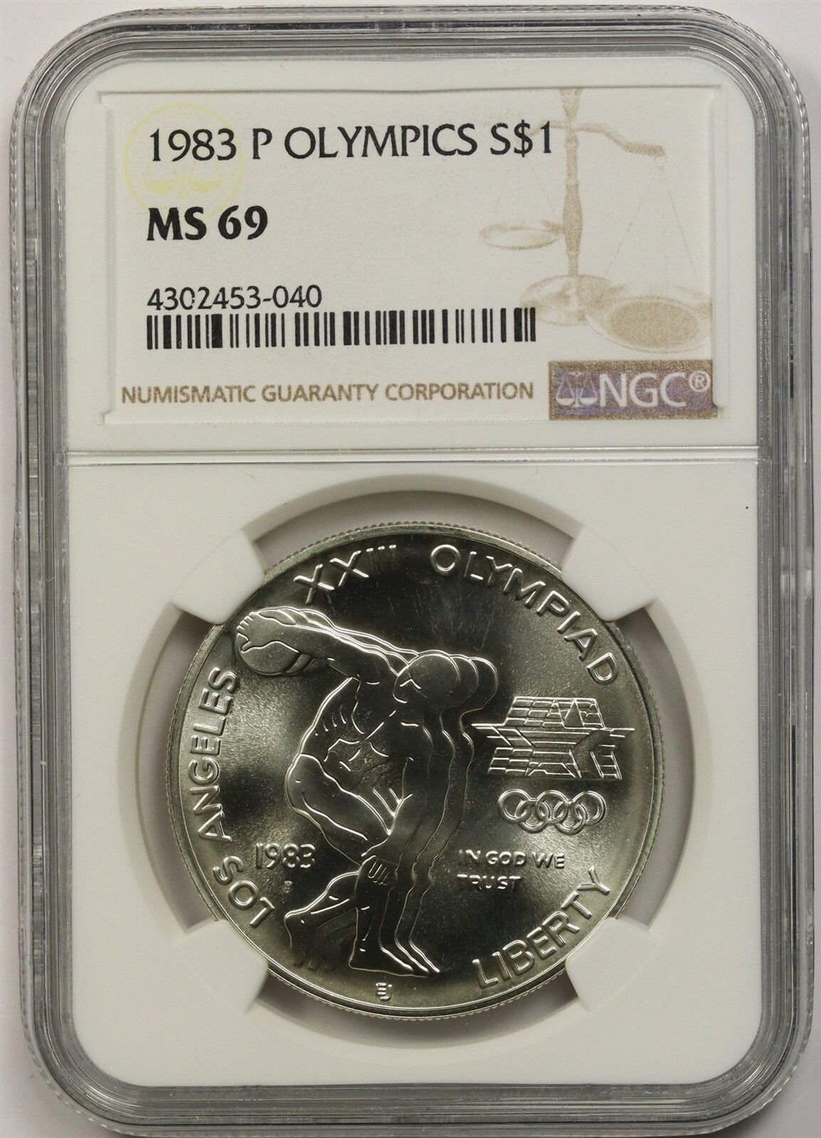 1983-P Olympics Disc Thrower $1 NGC MS 69 Modern Commemorative Silver Dollar