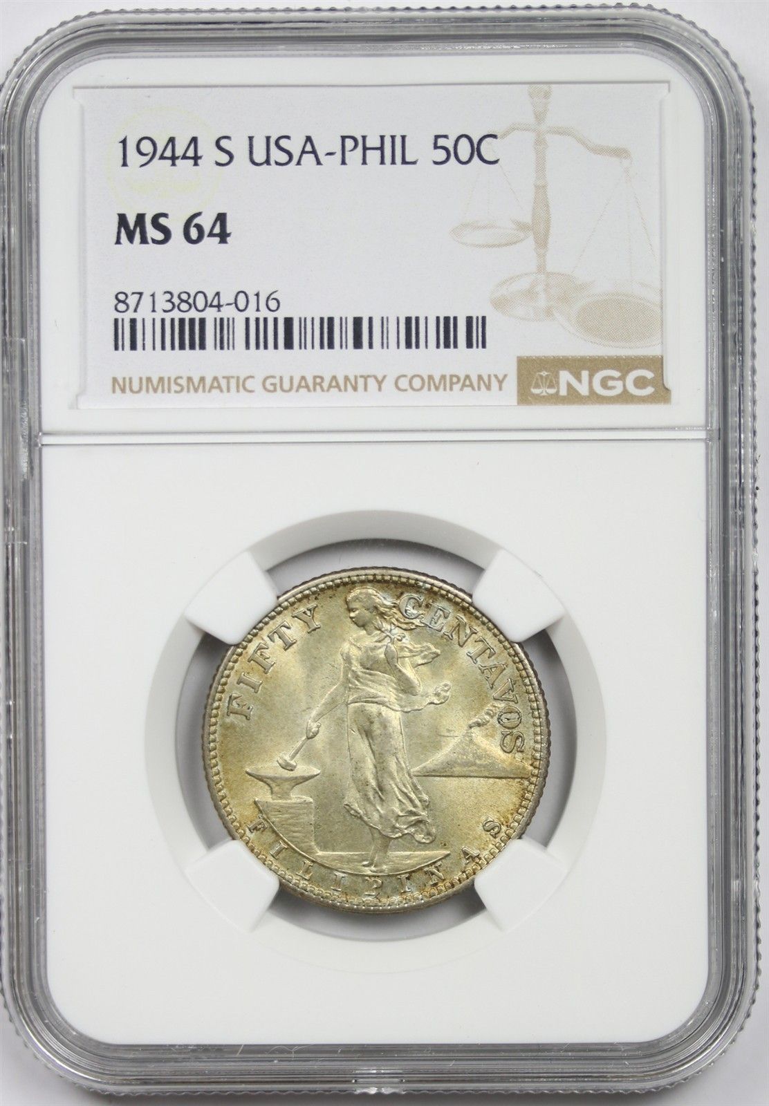 1944-S A-Philippines 50 Centavos NGC MS 64|詳細画像