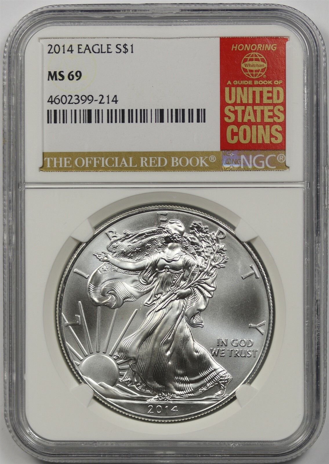 2014 Silver Eagle Dollar $1 NGC MS 69 1 oz Silver Official Red Book Label