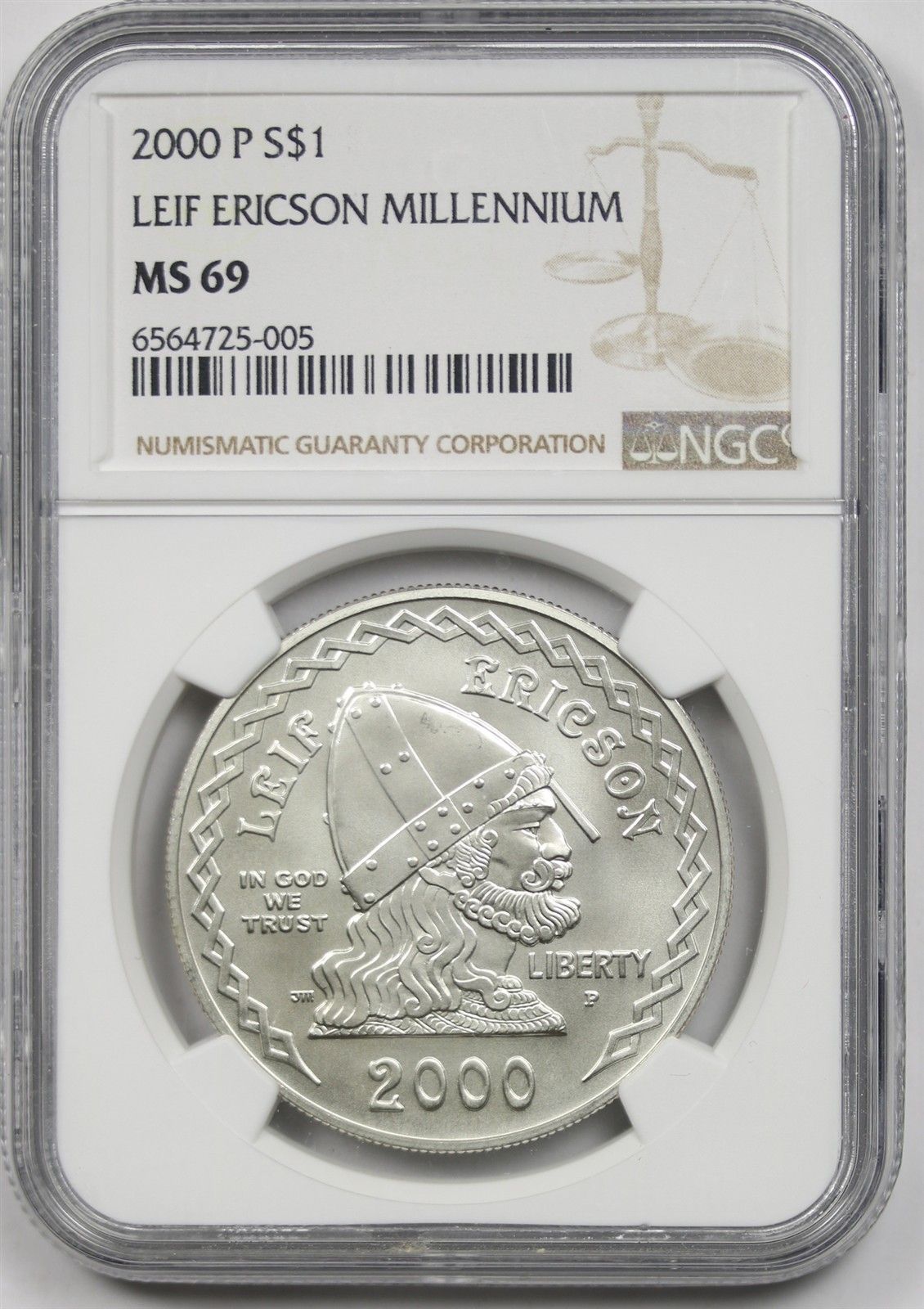 2000-P Leif Ericson Millennium $1 NGC MS 69 Modern Commemorative Silver Dollar