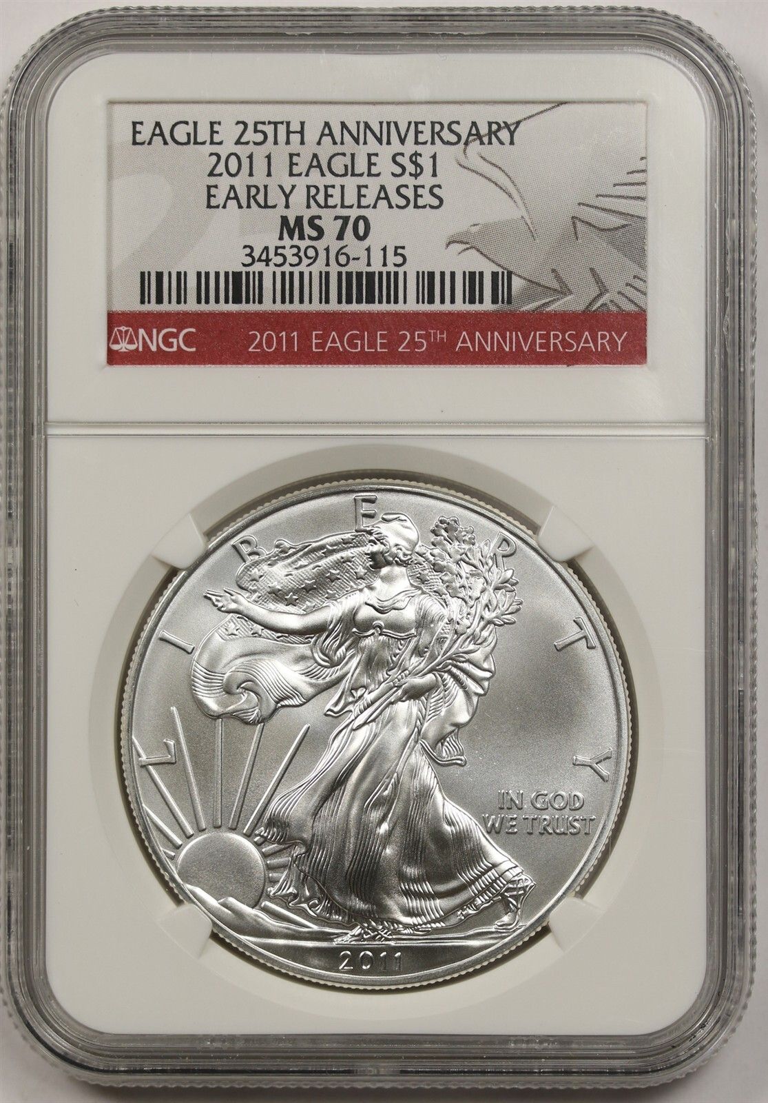 2011 Silver Eagle $1 MS 70 NGC Early Releases 25th Anniversary Label