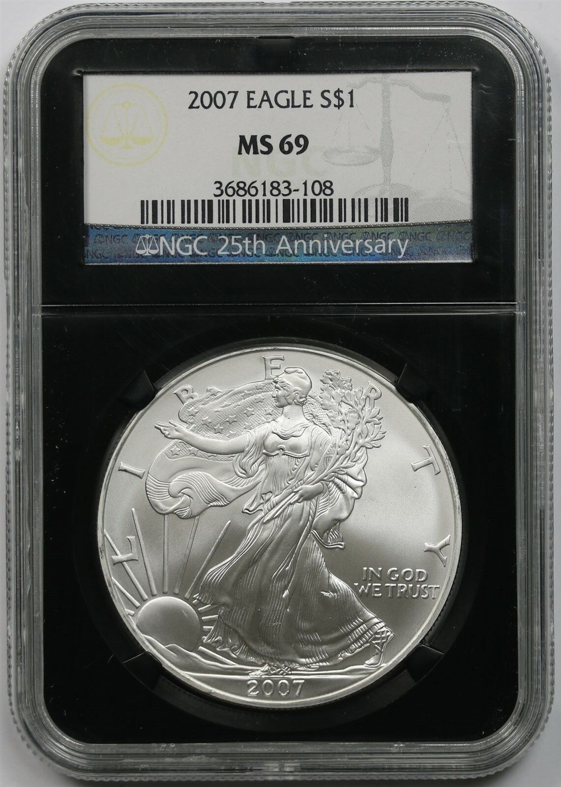 2007 Silver Eagle $1 MS 69 NGC *Black Retro Slab* 25th Anniversary