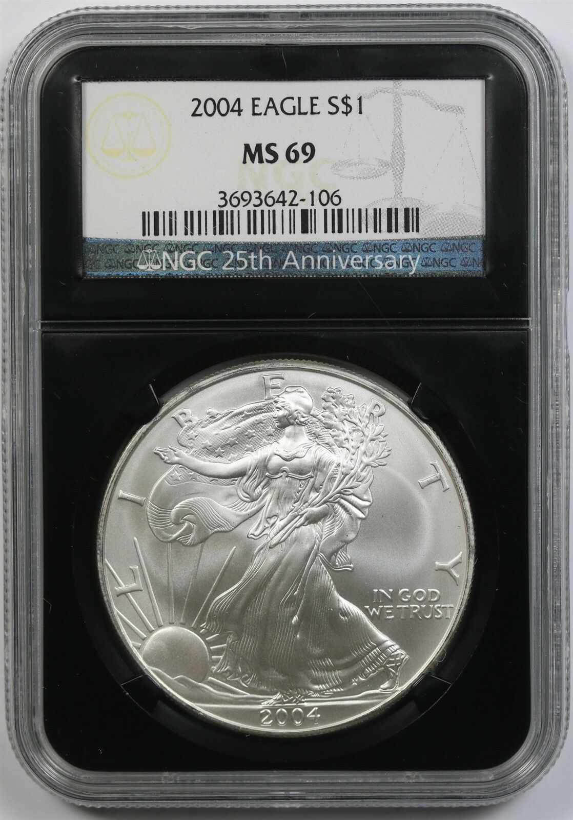2004 Silver Eagle $1 MS 69 NGC *Black Retro Slab* 25th Anniversary
