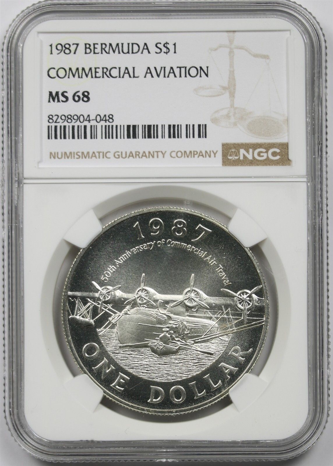 1987 Bermuda Commercial Ation $1 NGC MS 68 Silver Dollar