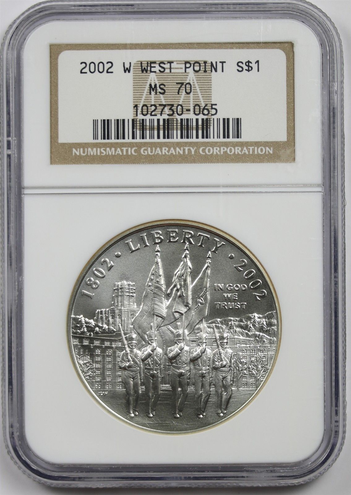 2002-W West Point Bicentennial $1 NGC MS 70 Silver Modern Commemorative Dollar