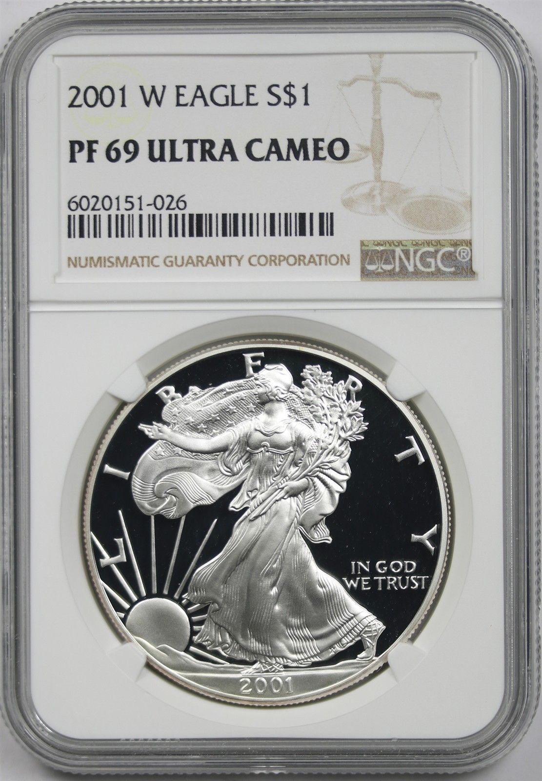2001-W Silver Eagle $1 PF 69 Ultra Cameo NGC 1 oz Silver