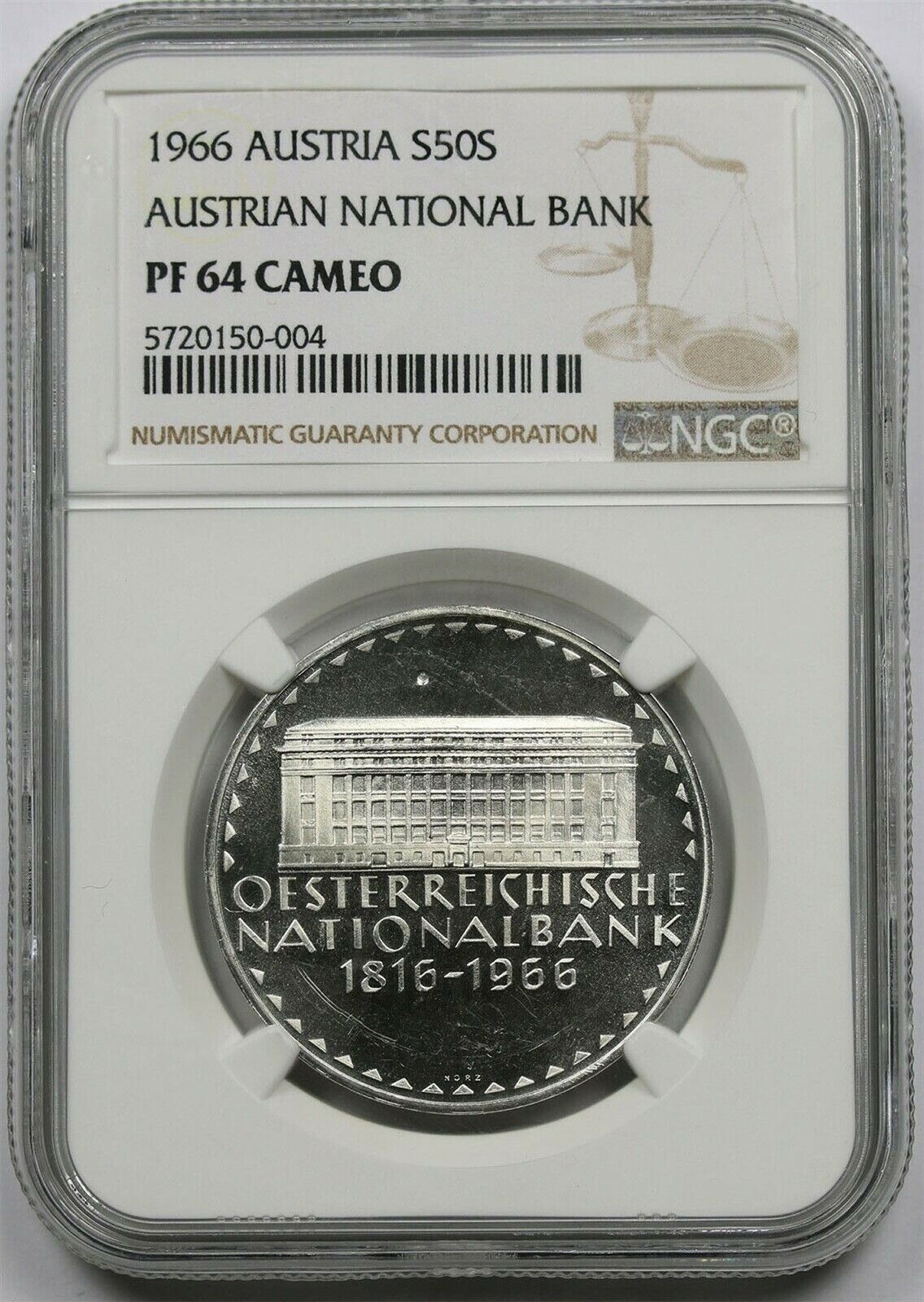 1966 Atria S50S NGC PF 64 Cameo (Atrian National Bank) Silver 50 Schilling