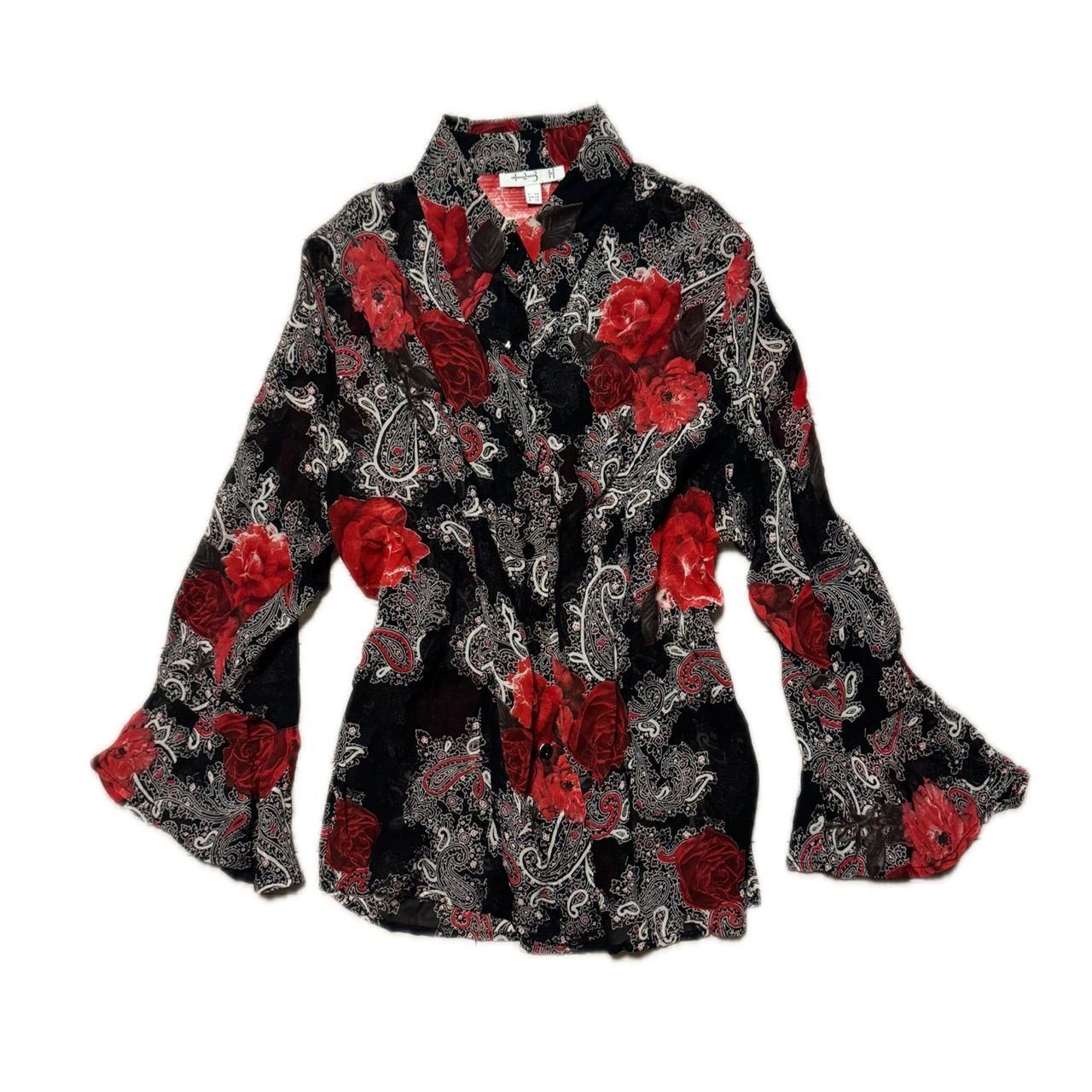Rose and Paisley Print Flare Sleeve Blouse ローズ＆ペイズリープリント フレアスリーブ ブラウス