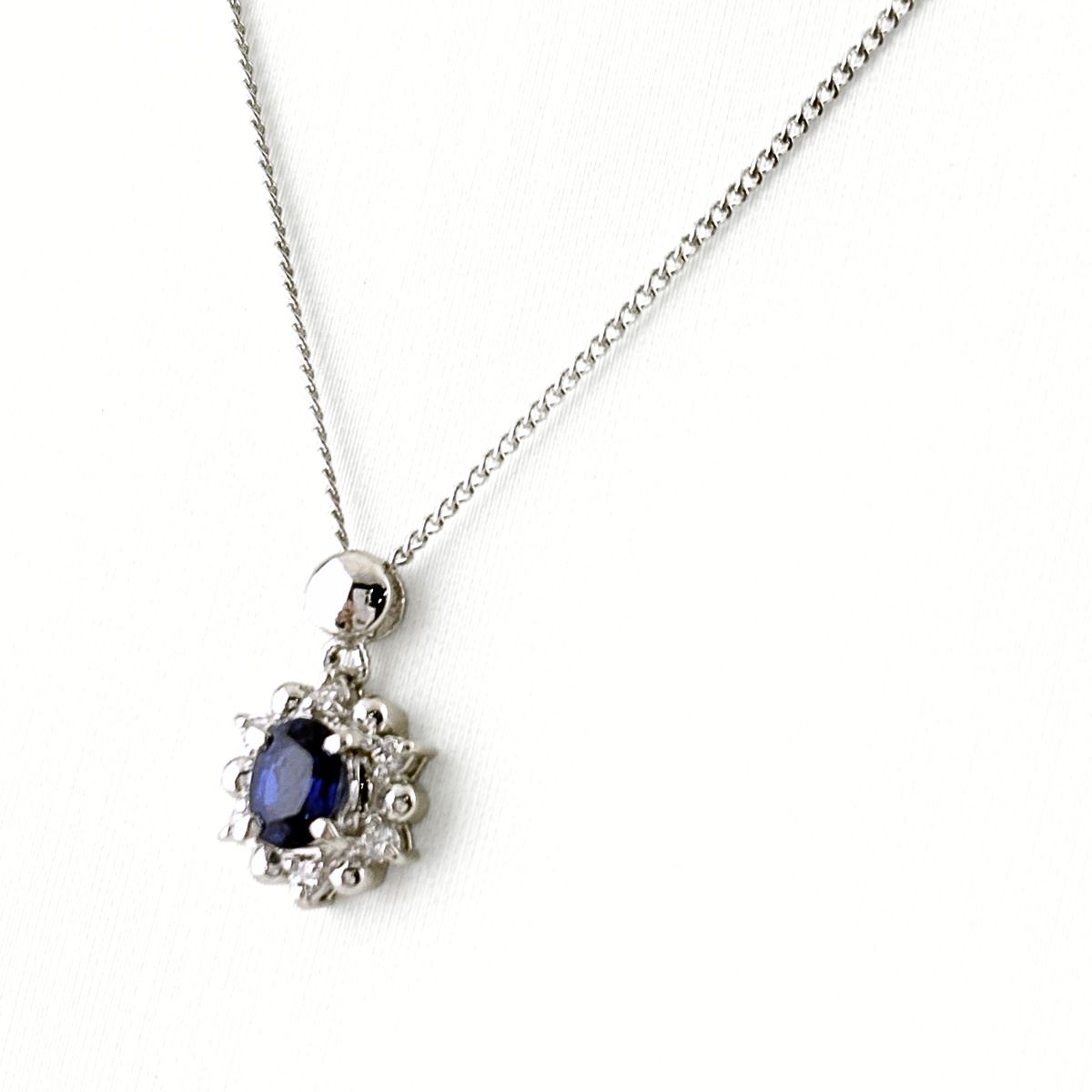サファイア デザインネックレス プラチナ ペンダント メレダイヤ ネックレス Pt900 Pt850 サファイア レディース 【中古】