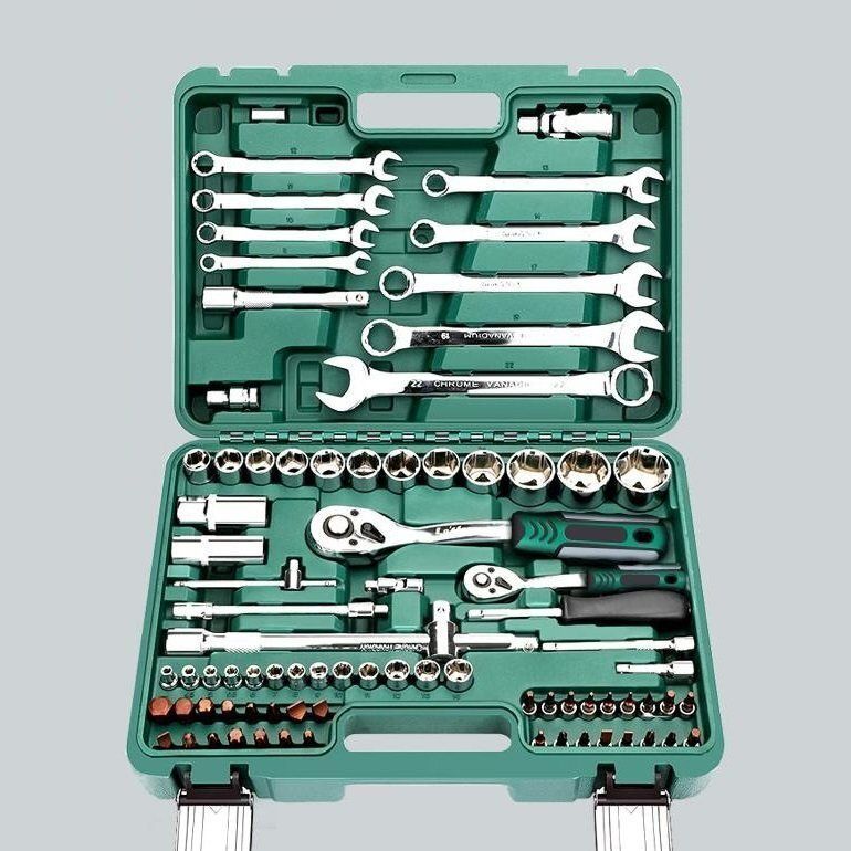 人気品未使用 高品質ラチェットレンチ工具セット/自動車修理82点セット工具/72歯/レンチスリーブセット