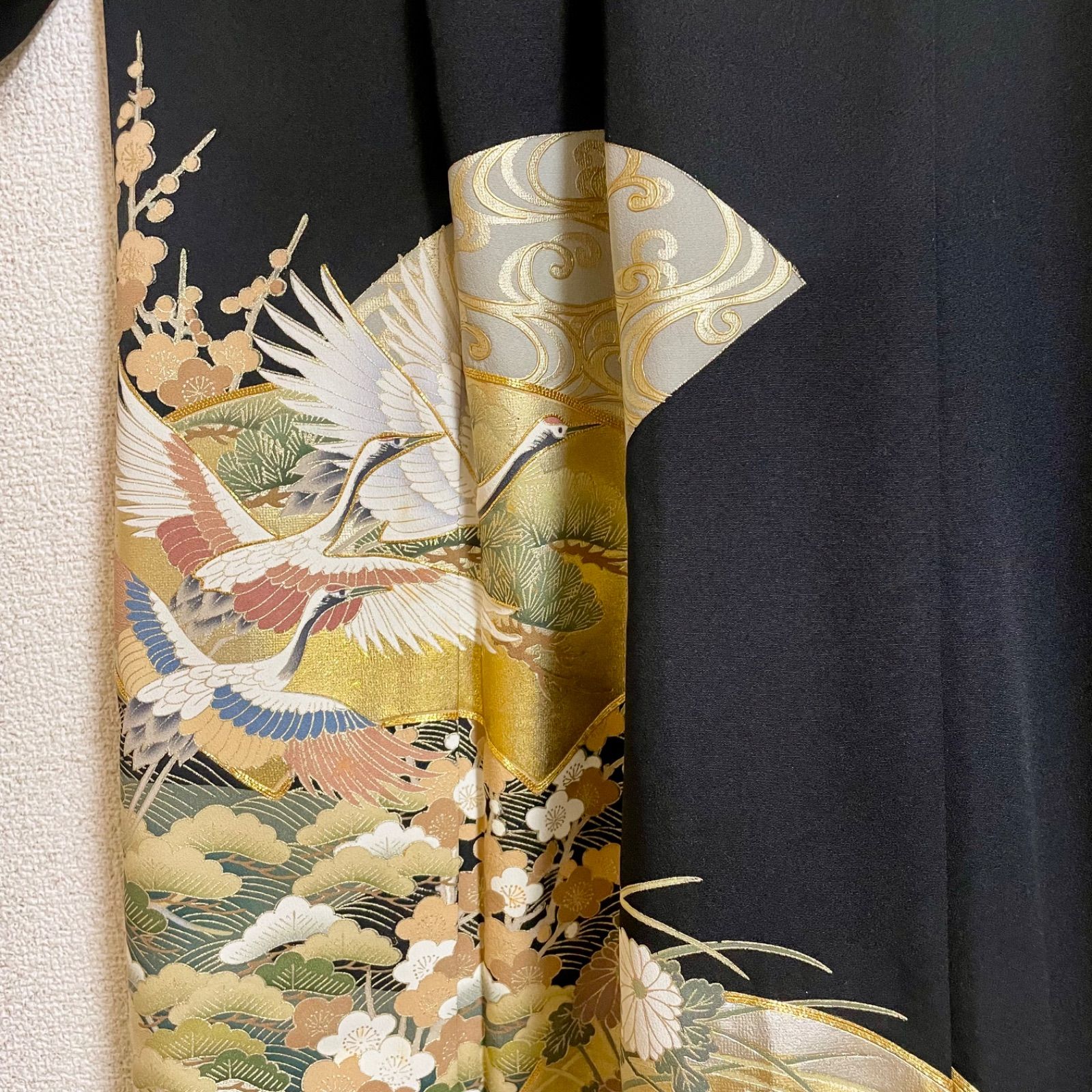 一点物 着物リメイク ロングワンピース ドレス 黒留袖 正絹 作家物