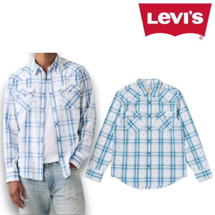 リーバイス Levi’s ウエスタンシャツ デニム 長袖 青 Blue ブルー チェック DRAGON FLIES 857440120