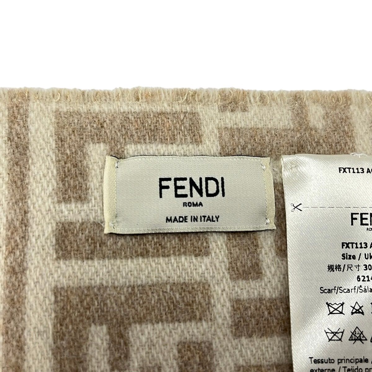 FENDI(フェンディ) マフラー美品 - アイボリー×ベージュ ズッカ柄 