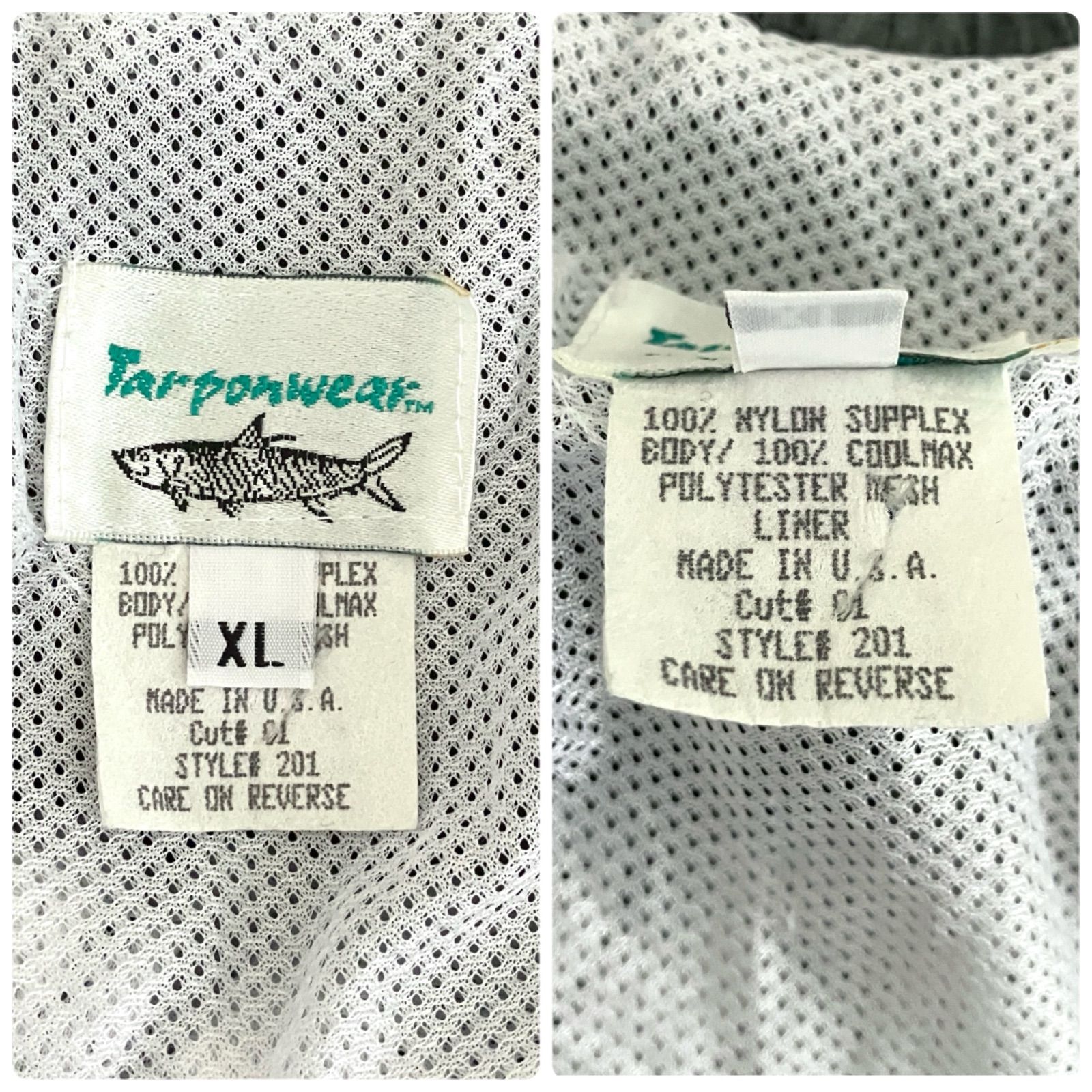 90s初期USA製 Tarponwear★USAメンズXL★フィッシングショーツ★魚刺繍★極美品 ゴム劣化無★ナイロン クールマックス★ZJジップ★セージグリーン★ターポンウェア　　　#2605M038