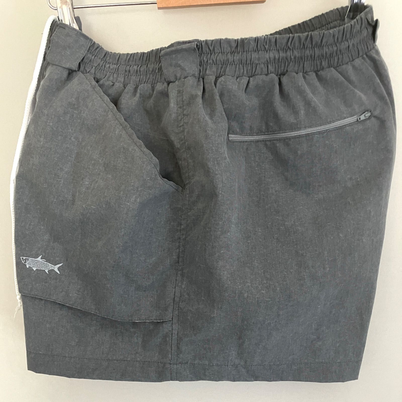 90s初期USA製 Tarponwear★USAメンズXL★フィッシングショーツ★魚刺繍★極美品 ゴム劣化無★ナイロン クールマックス★ZJジップ★セージグリーン★ターポンウェア　　　#2605M038