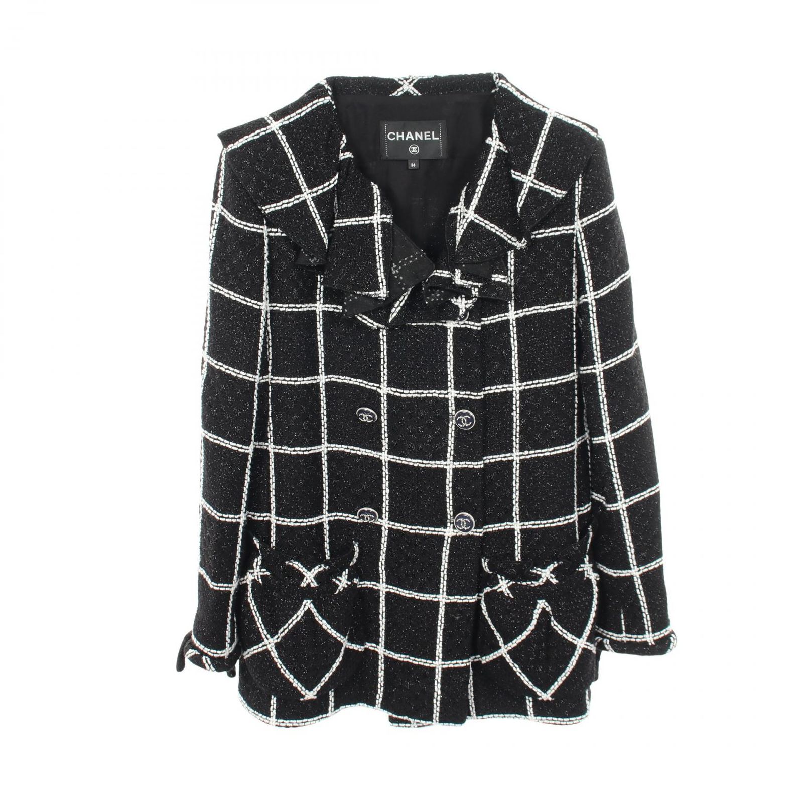 CHANEL シャネル 23FW ココマークボタン フリル ツイード その他ジャケット