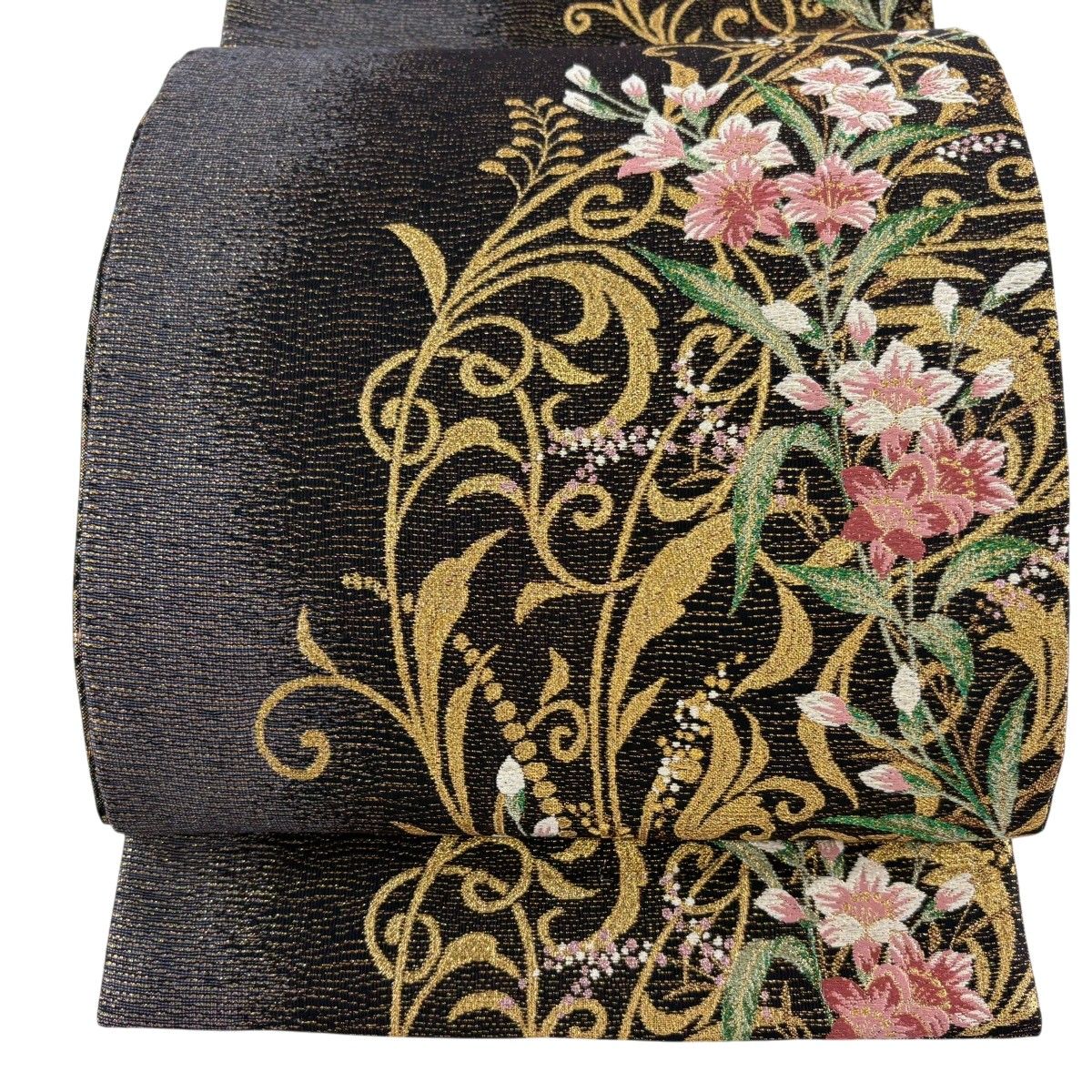【美品】 袋帯 名品 草花 金糸 箔 墨色 六通 正絹 【中古】 11,376円