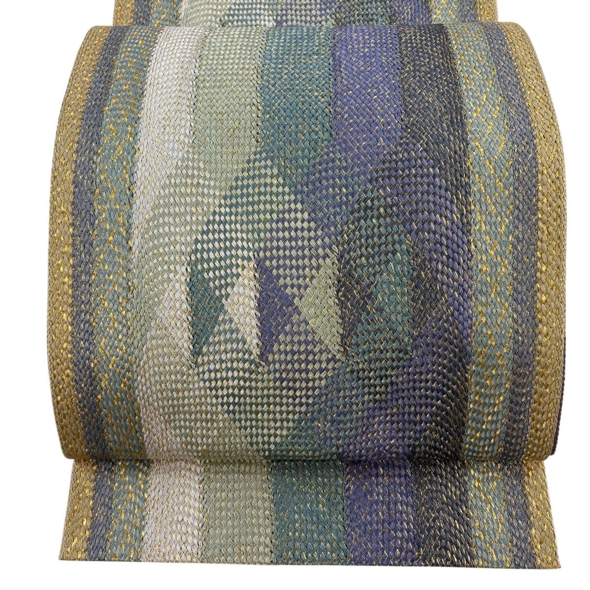 【美品】 袋帯 名品 幾何学 金糸 緑 全通 正絹 【中古】