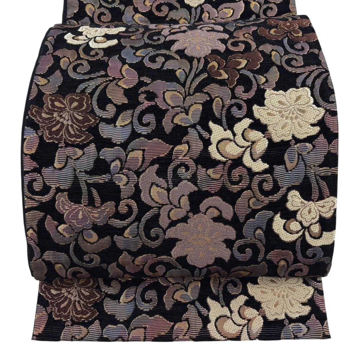 【美品】 袋帯 名品 花唐草 箔 黒 六通 正絹 【中古】