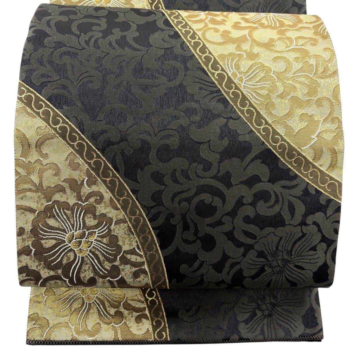 袋帯 秀品 夏帯 霞 芝 箔 ベージュ 六通 正絹 中古 美品 袋帯