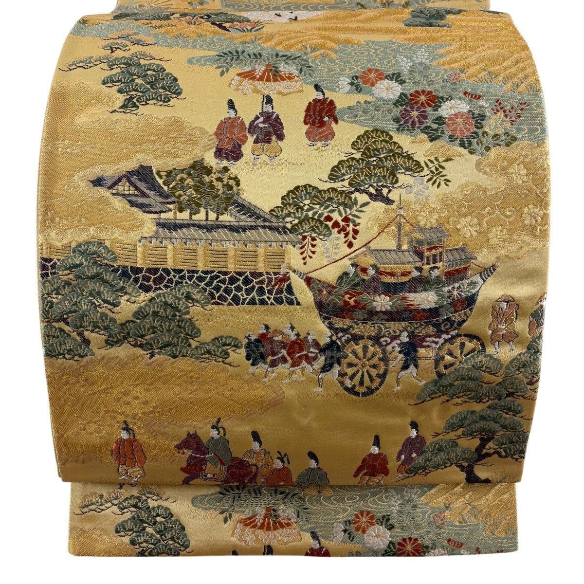 【美品】 袋帯 秀品 船鉾 人物 箔 金糸 薄茶色 全通 正絹 【中古】
