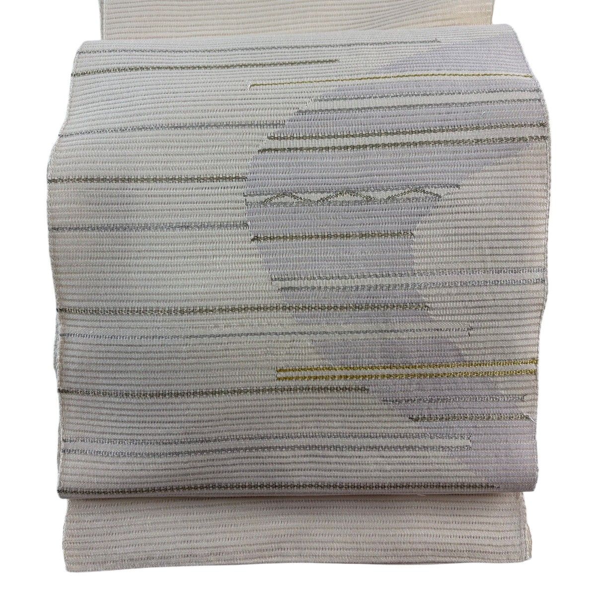 【美品】 名古屋帯 秀品 絽 夏帯 八寸名古屋帯 幾何学模様 金銀糸 クリーム 正絹 【中古】