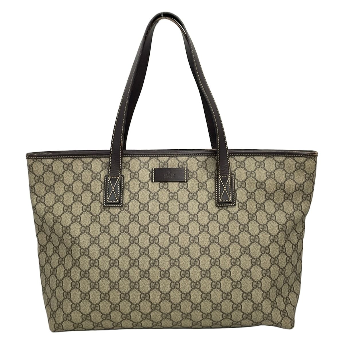 GUCCI(グッチ) トートバッグ GGプラス・GGスプリーム 211137 ベージュ×ダークブラウン レザー