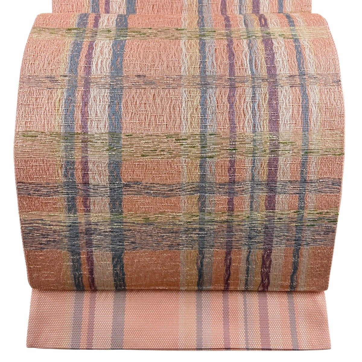 【美品】 袋名古屋帯 秀品 格子 ピンク 正絹 【中古】