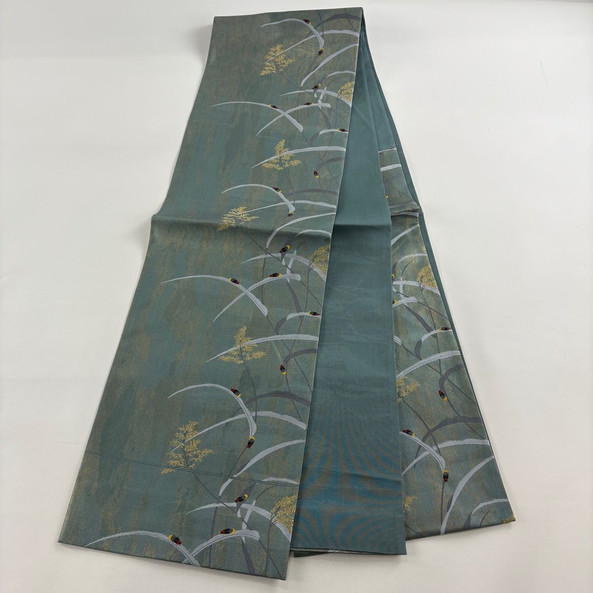 袋帯 秀品 夏帯 絽 蛍 芝 金糸 箔 灰緑 六通 正絹 【中古】 - メルカリ