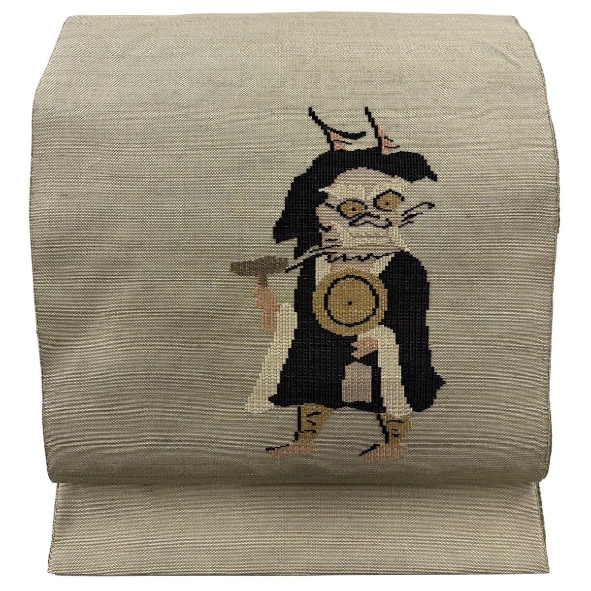名古屋帯 秀品 八寸名古屋帯 鬼 ベージュ 正絹 【中古】