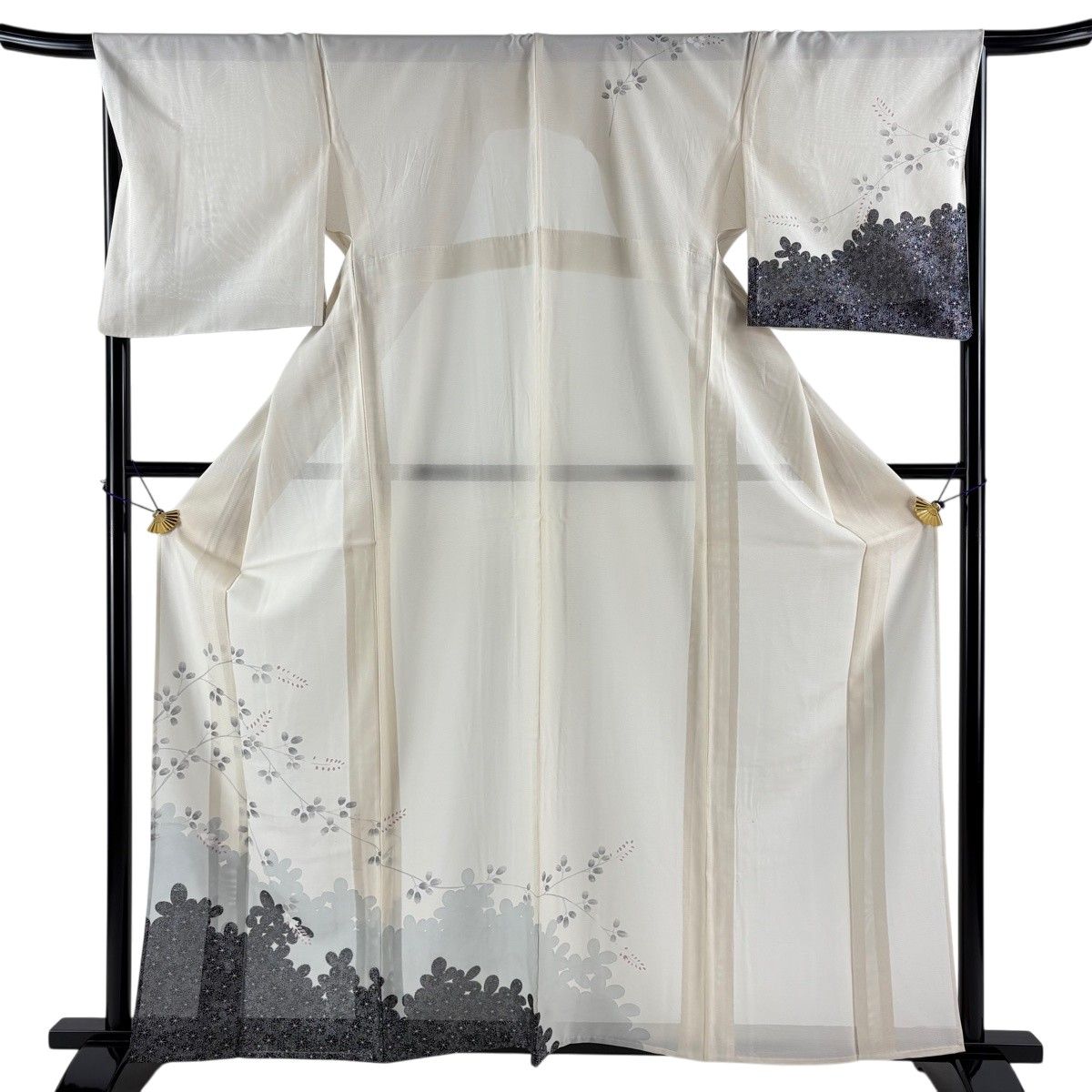 訪問着 身丈161cm 裄丈68cm L 薄物 絽 萩 シルエット クリーム 正絹 秀品 【中古】