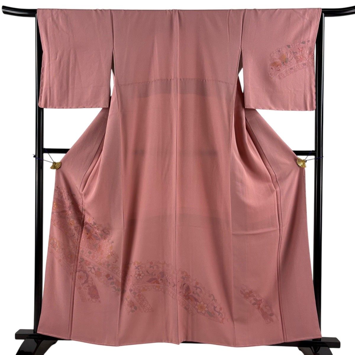 【美品】 付下げ 身丈158.5cm 裄丈66.5cm M 袷 ピンク 正絹 秀品 【中古】