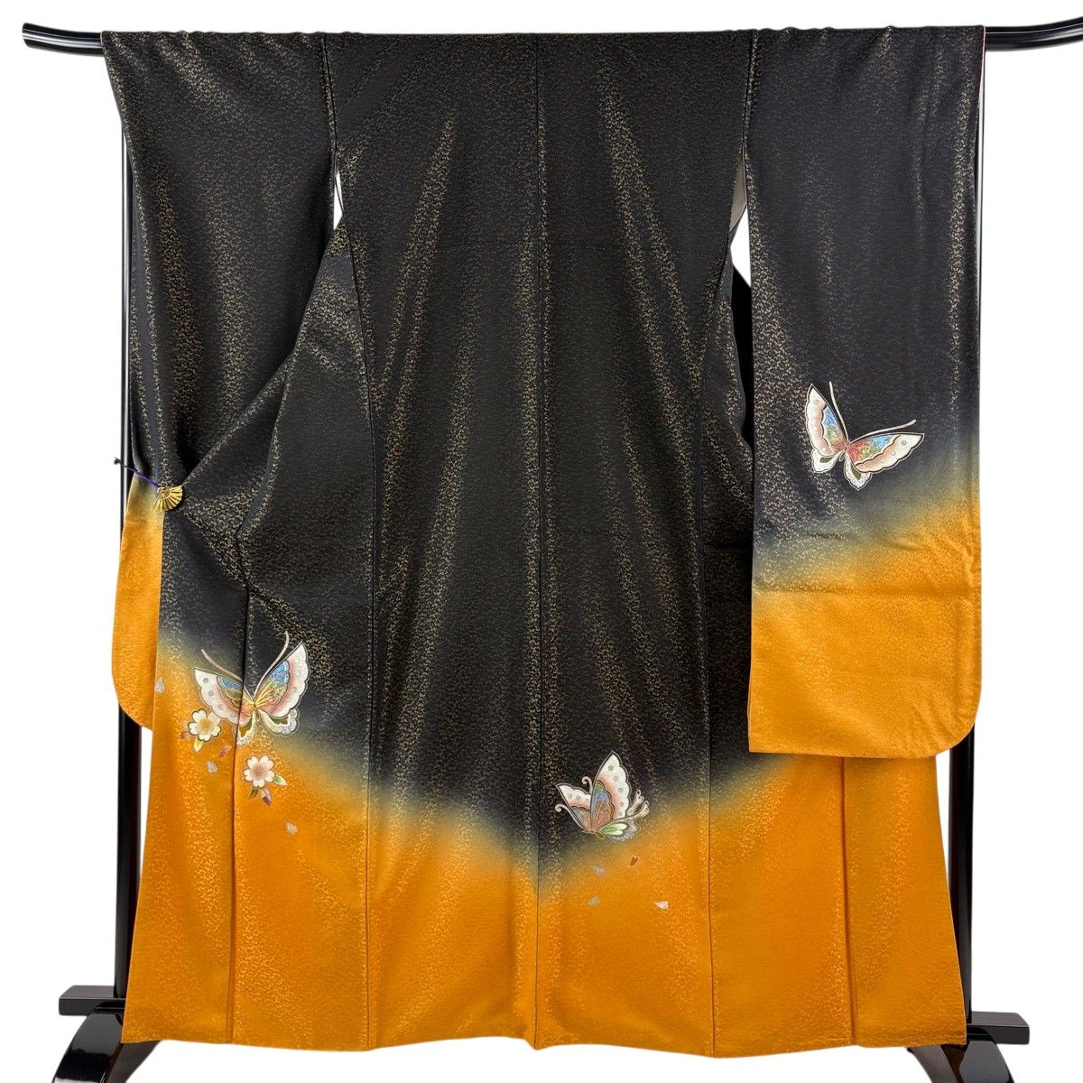 振袖 身丈163cm 裄丈68.5cm L 袷 蝶 桜 金通し 金糸 黒 正絹 秀品 【中古】 6,248円