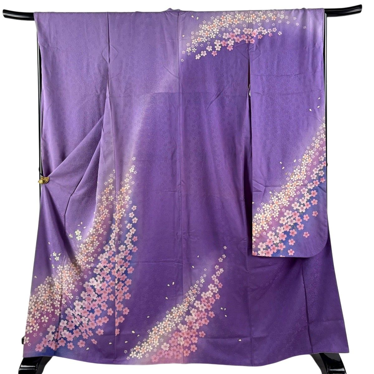 振袖 身丈165cm 裄丈68cm L 袷 桜 地紋 金彩 刺繍 薄紫 正絹 秀品 【中古】