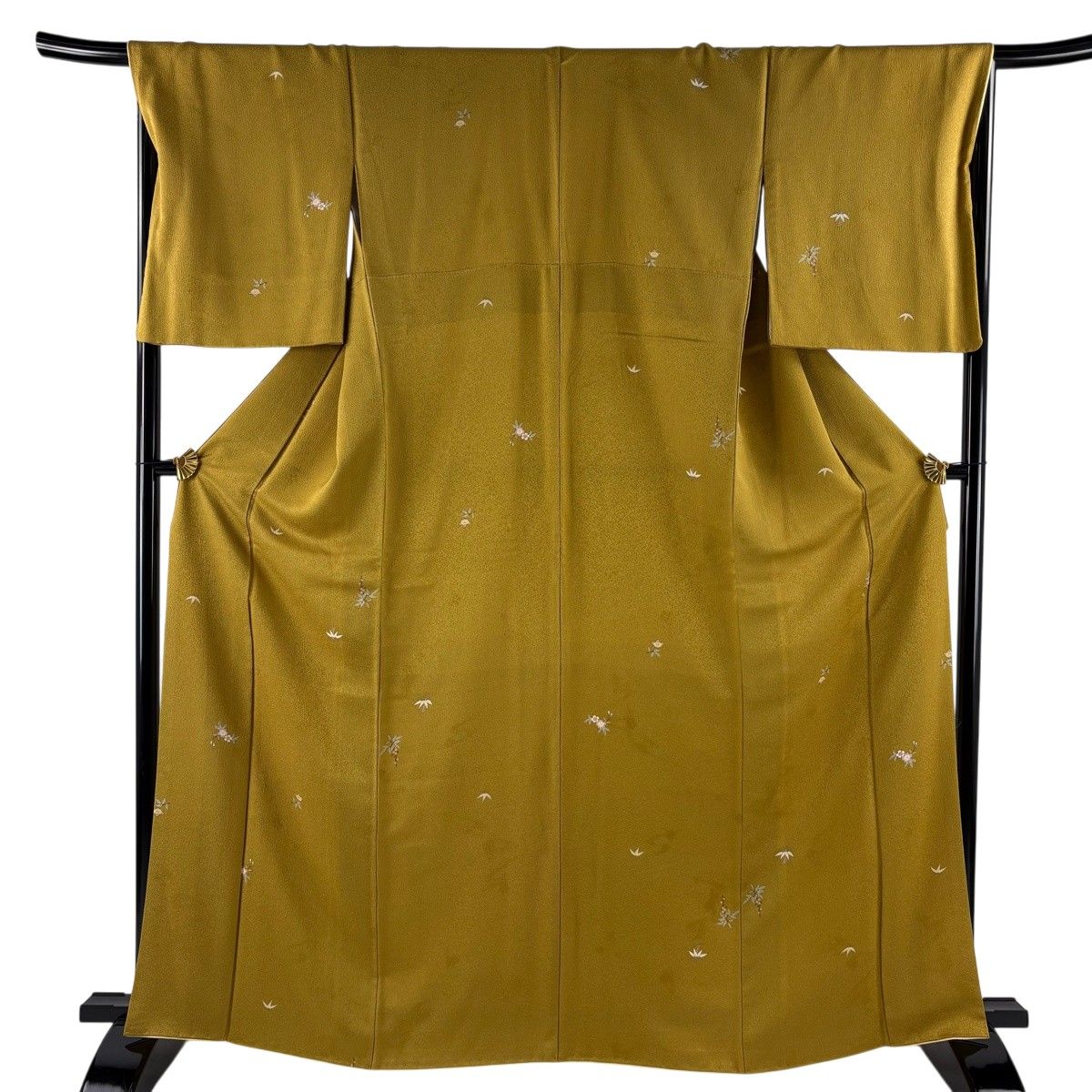 小紋 身丈165cm 裄丈67.5cm L 袷 桜 橘 金彩 山吹色 正絹 秀品 【中古】