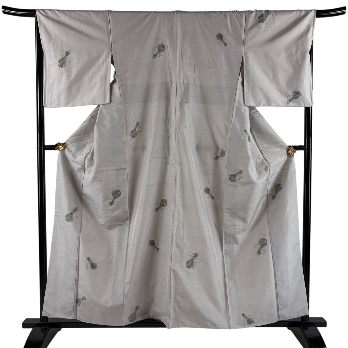 紬 身丈158cm 裄丈67cm M 袷 瓢箪 草花 薄紫 正絹 秀品 【中古】