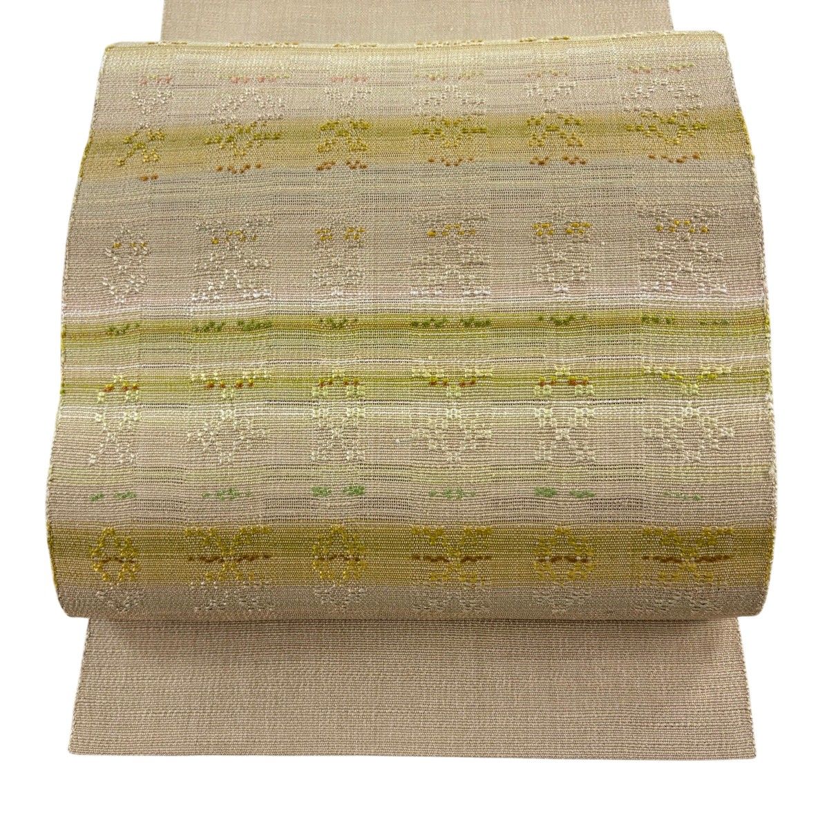 【美品】 名古屋帯 逸品 八寸名古屋帯 松葉仕立て 縞 幾何学模様 ベージュ 正絹 【中古】