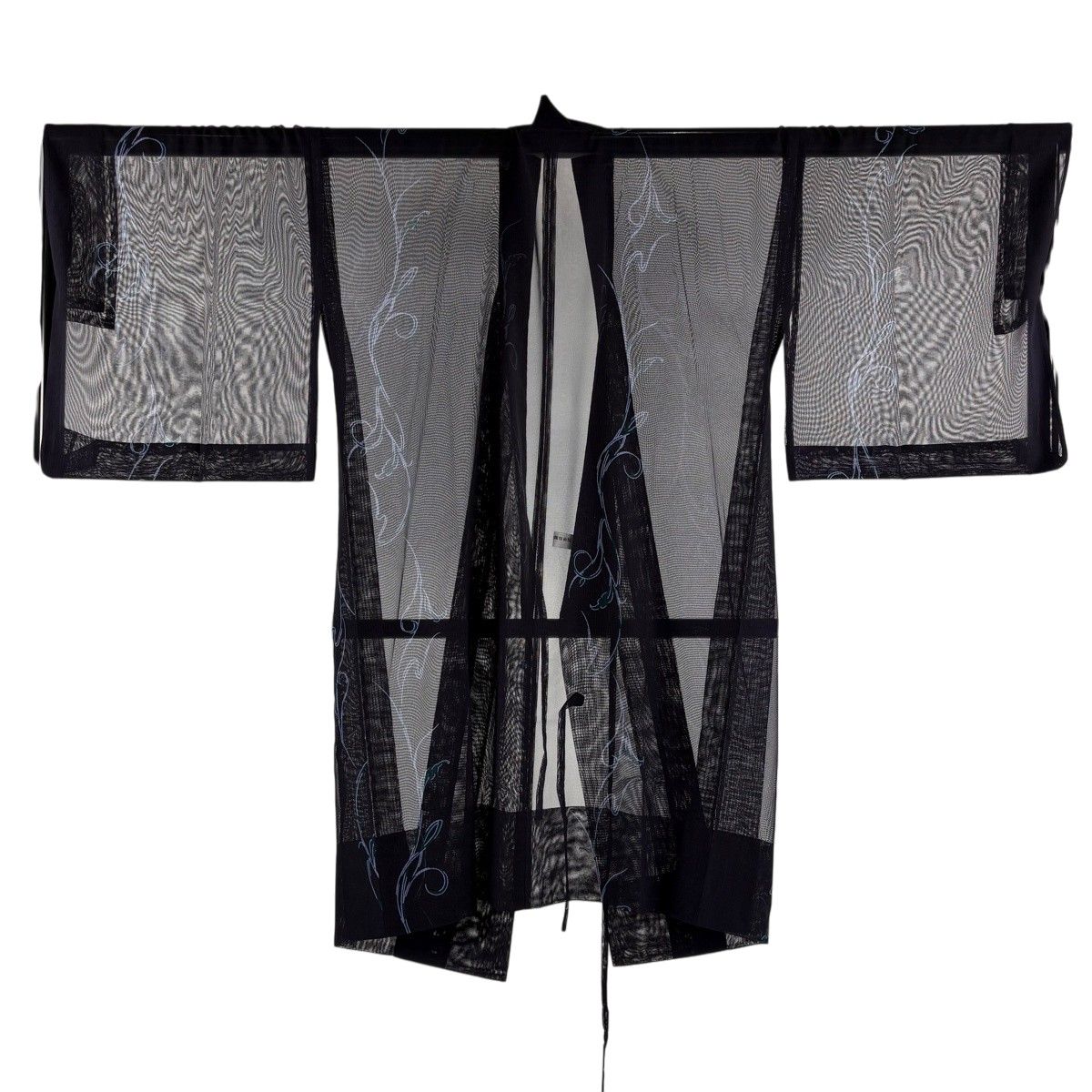 【美品】 道中着 身丈103.5cm 裄丈70cm L 和装コート 着物衿 紗 証紙 唐草 濃紺 正絹 逸品 【中古】
