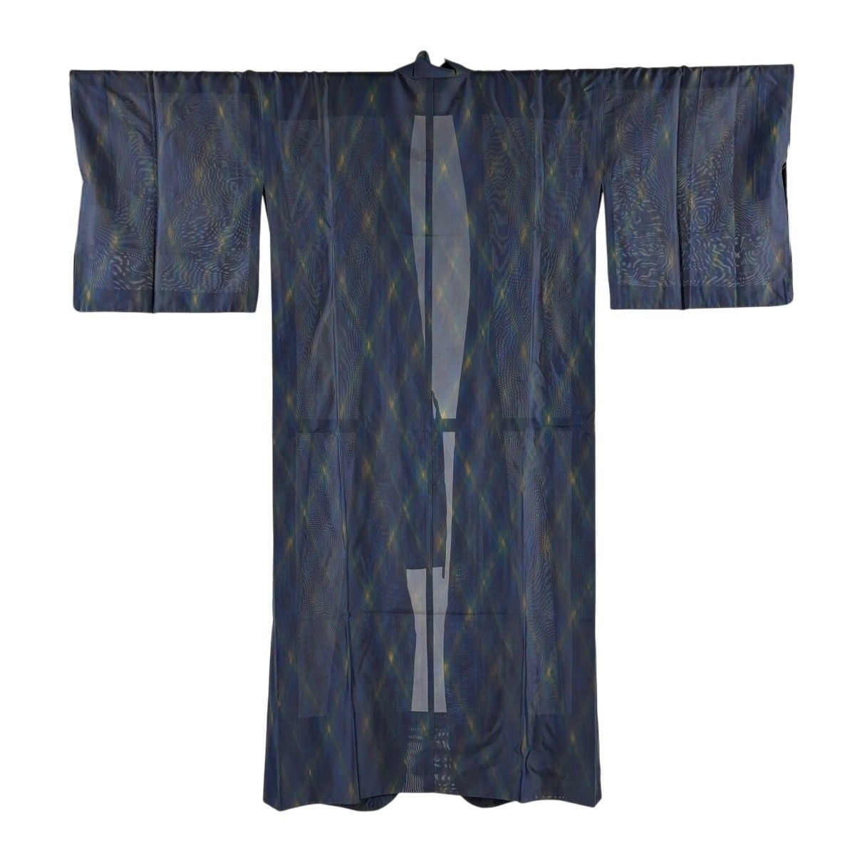道中着 身丈133cm 裄丈68cm L 和装コート 着物衿 斜め格子 紺色 正絹 逸品 【中古】