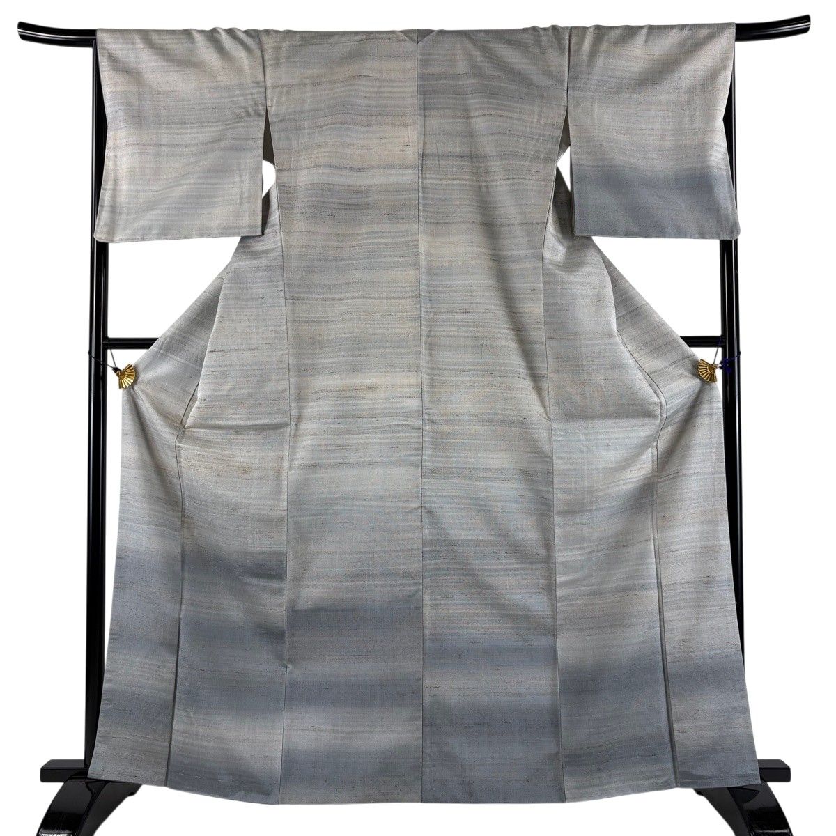 【美品】 付下げ 身丈164.5cm 裄丈67.5cm L 袷 紬地 段縞 青灰色 正絹 逸品 【中古】