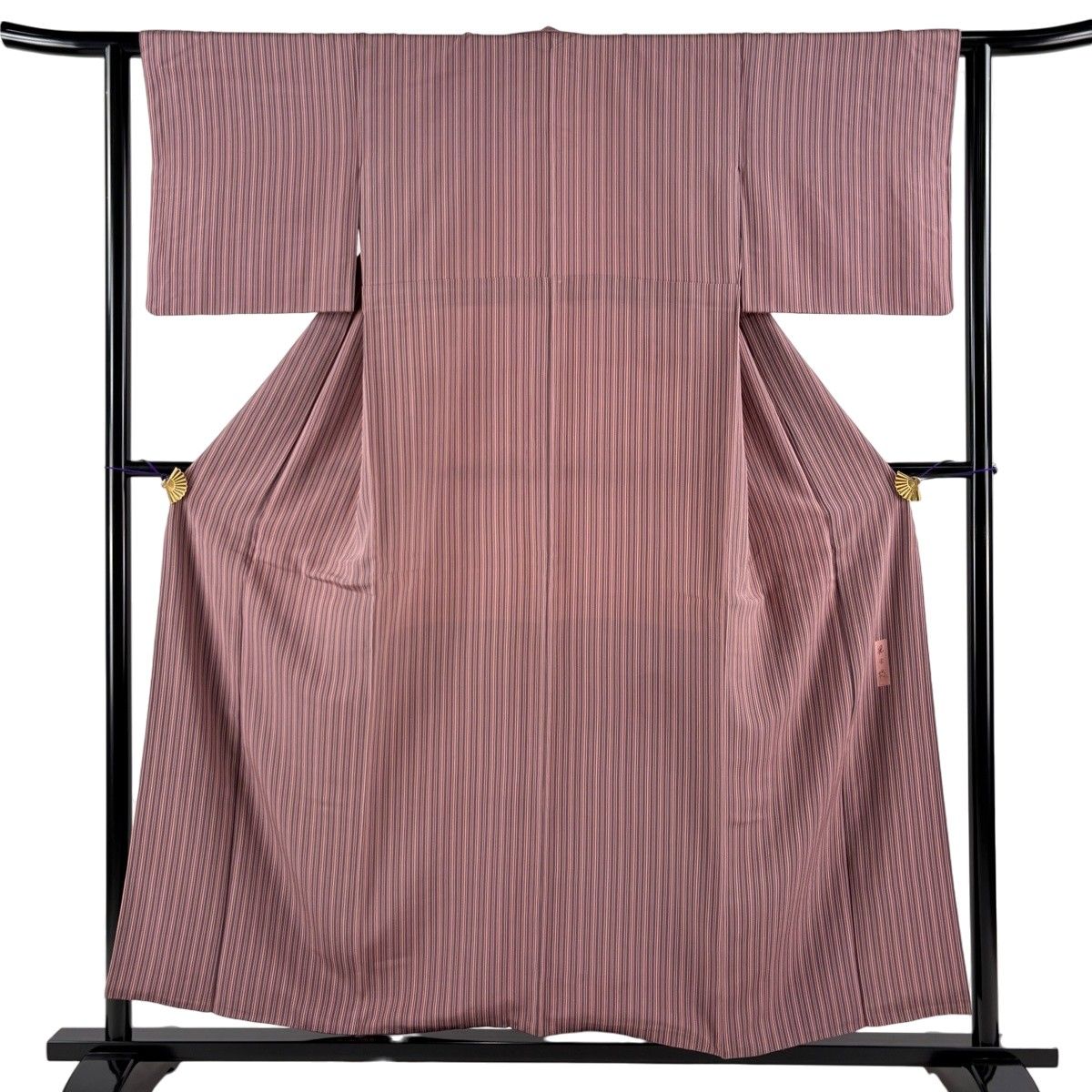 小紋 身丈155.5cm 裄丈62cm S 袷 児玉博 落款 縦縞 赤紫 正絹 逸品 【中古】