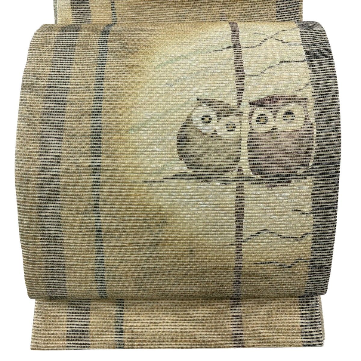 【美品】 袋帯 逸品 手もみ引箔 やまと ミミズク 枝 金銀糸 箔 薄茶色 お太鼓柄 正絹 【中古】