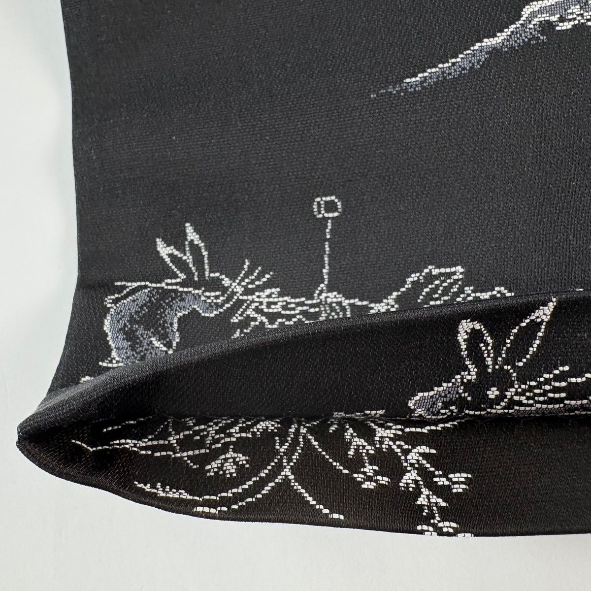 袋帯【美品】 袋帯 逸品 鳥獣戯画 黒灰 全通 正絹 【中古】【早割_特価