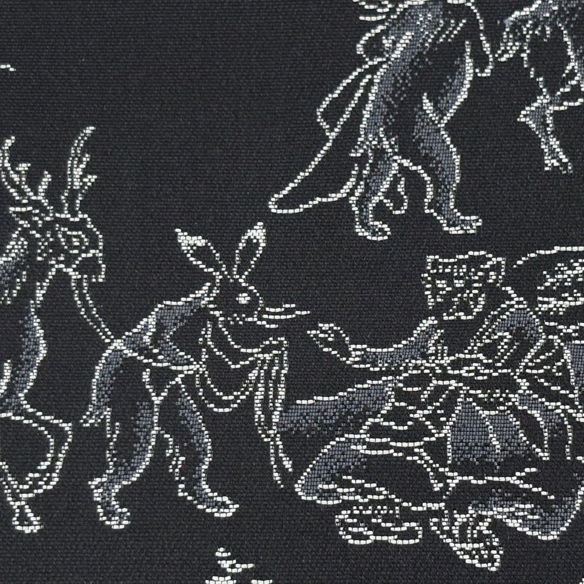 袋帯【美品】 袋帯 逸品 鳥獣戯画 黒灰 全通 正絹 【中古】【早割_特価 