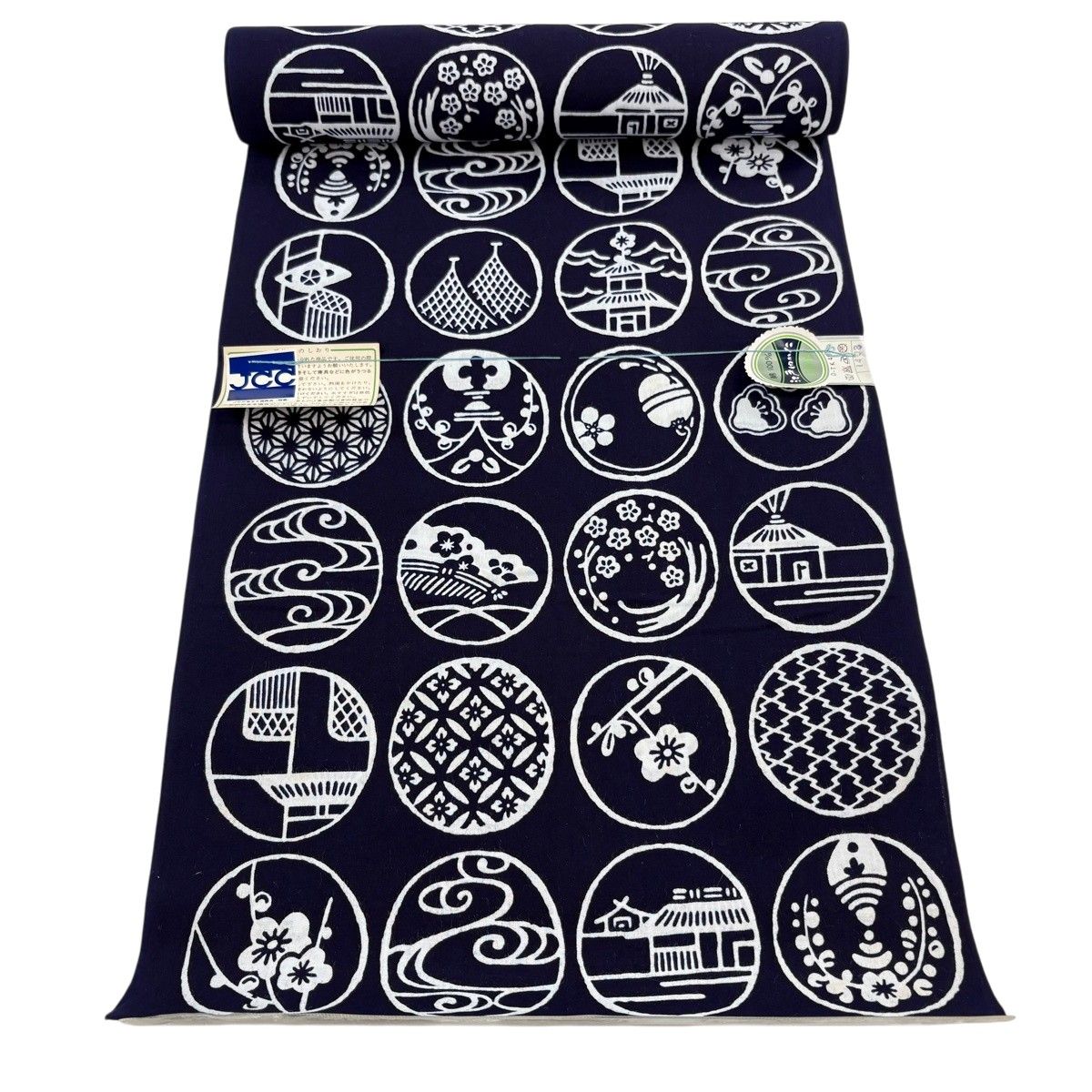 反物 優品 浴衣 丸文 梅 紺色 綿 【中古】